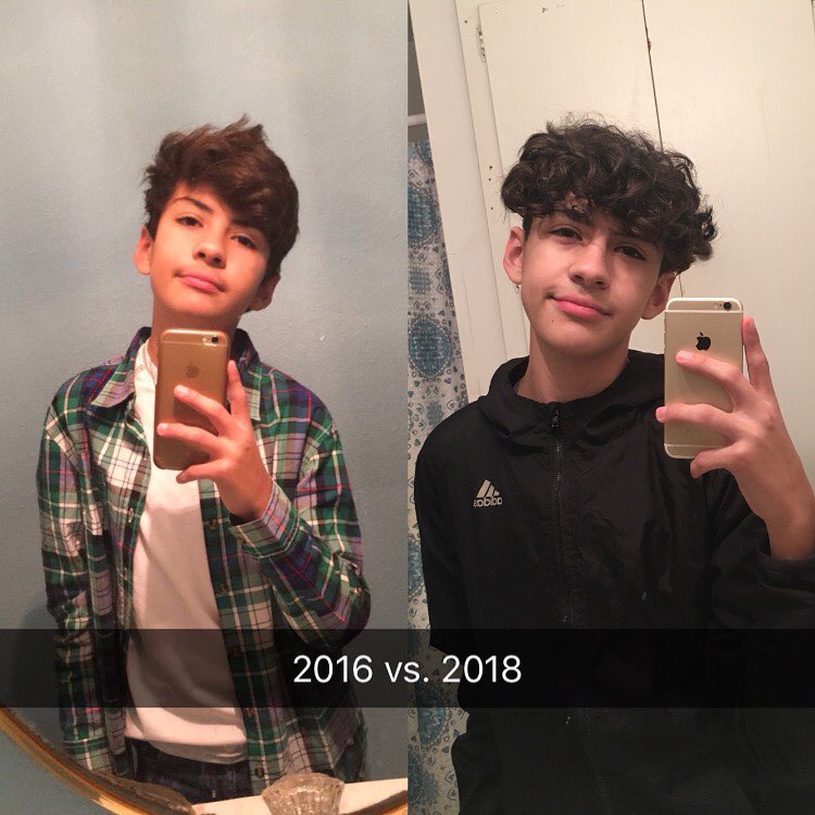 Marc Gomez taking the mirror selfie in 2016 vs. 2018